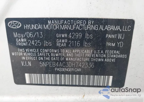 2013 Hyundai Sonata Gls из США, поврежденный, VIN 5NPEB4AC3DH742336